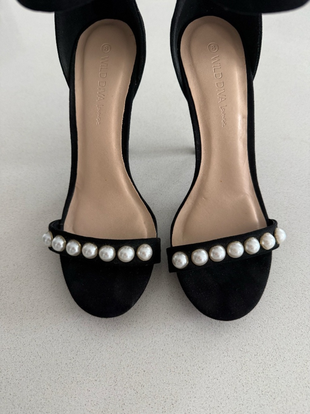 NWOT Black Faux Suede Pearl Strap Size 9 4.5” Heel Elegant Dress Stiletto Heel - Picture 7 of 10